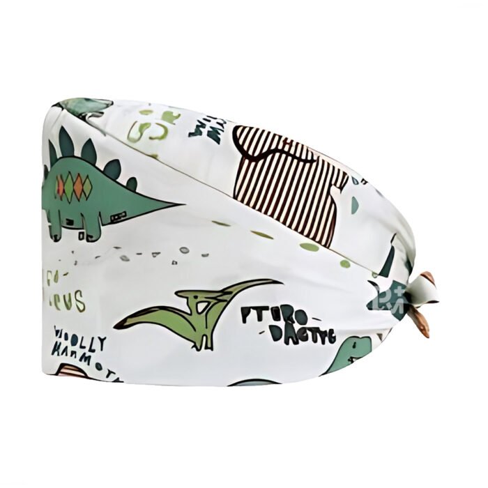 dino-print-tie back-scrub-cap 1