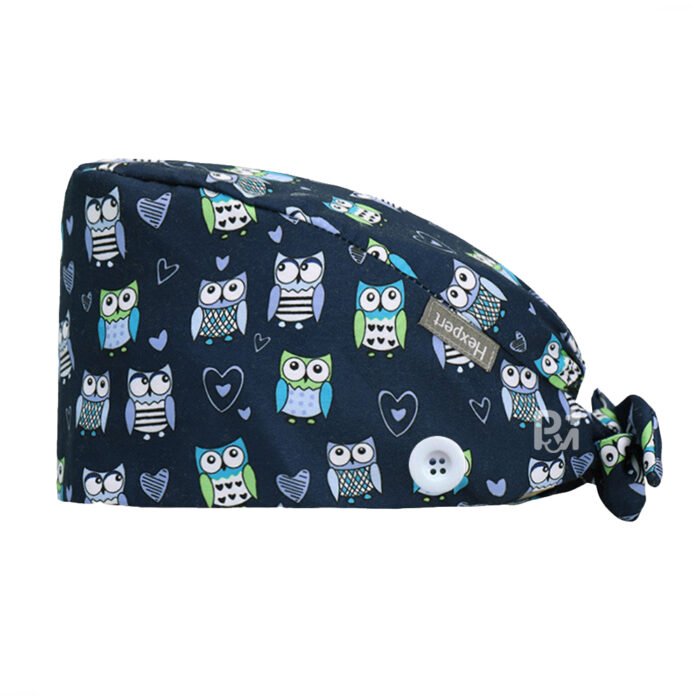 owl-print-tie back-scrub-cap 4