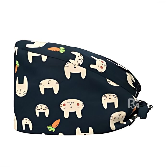 rabbit-print-tie back-scrub-cap 1