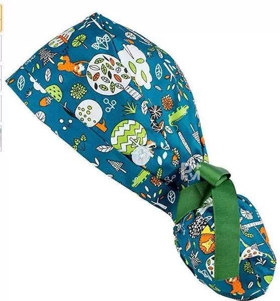 Cute Cartoon Animal-Patterned Ponytail Scrub Cap – Hair-Friendly Comfort for Healthcare Beauty Catering Cleaning Staff