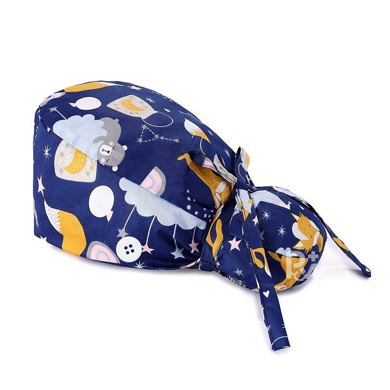 Cute Cartoon Animal-Patterned Ponytail Scrub Cap – Hair-Friendly Comfort for Healthcare Beauty Catering Cleaning Staff