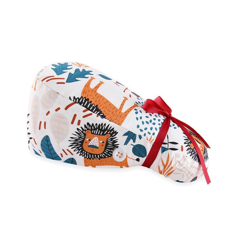 Cute Cartoon Animal-Patterned Ponytail Scrub Cap – Hair-Friendly Comfort for Healthcare Beauty Catering Cleaning Staff