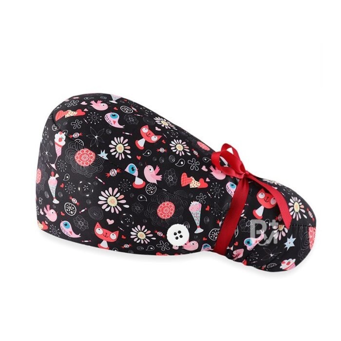 Cat-Patterned Ponytail-Scrub Cap 1