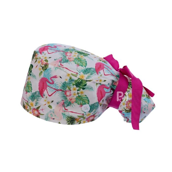 Flamingo-Patterned Ponytail Scrub Cap 1