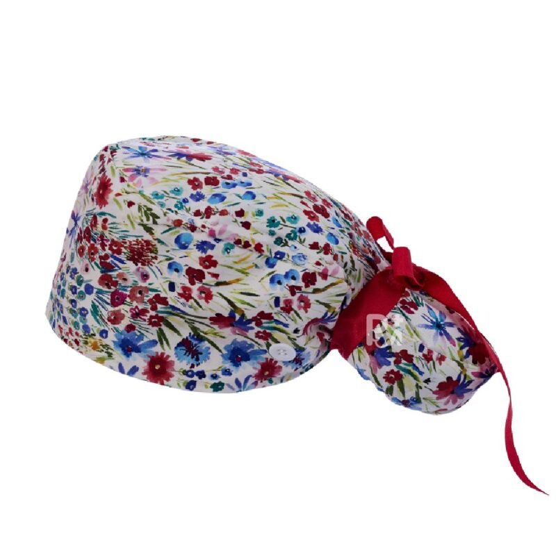 Floral-Patterned Ponytail Scrub Cap – Hair-Friendly Comfort for Healthcare Beauty Catering Cleaning Staff | Custom Professional Gifts