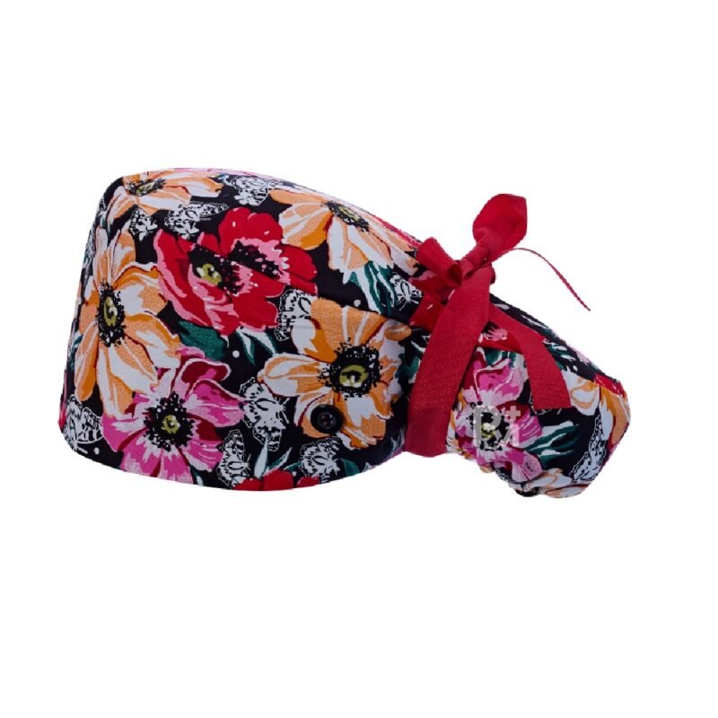 Floral-Patterned Ponytail Scrub Cap – Hair-Friendly Comfort for Healthcare Beauty Catering Cleaning Staff | Custom Professional Gifts