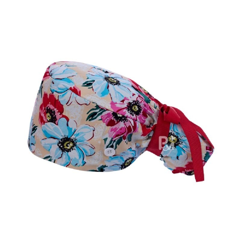 Floral-Patterned Ponytail Scrub Cap – Hair-Friendly Comfort for Healthcare Beauty Catering Cleaning Staff | Custom Professional Gifts