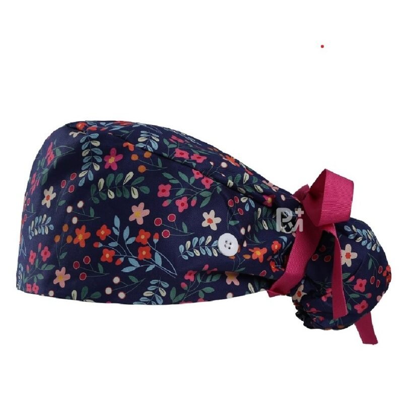 Floral-Patterned Ponytail Scrub Cap – Hair-Friendly Comfort for Healthcare Beauty Catering Cleaning Staff | Custom Professional Gifts