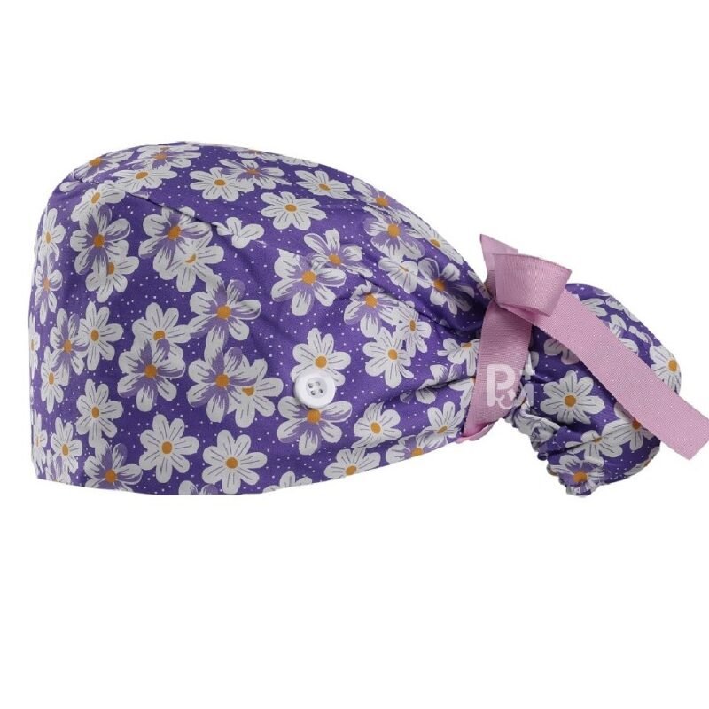 Floral-Patterned Ponytail Scrub Cap – Hair-Friendly Comfort for Healthcare Beauty Catering Cleaning Staff | Custom Professional Gifts