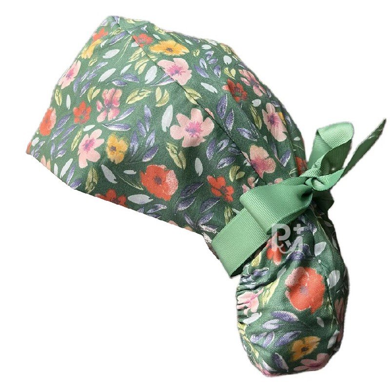 Floral-Patterned Ponytail Scrub Cap – Hair-Friendly Comfort for Healthcare Beauty Catering Cleaning Staff | Custom Professional Gifts