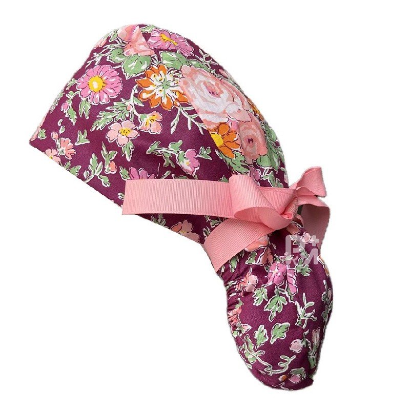 Floral-Patterned Ponytail Scrub Cap – Hair-Friendly Comfort for Healthcare Beauty Catering Cleaning Staff | Custom Professional Gifts