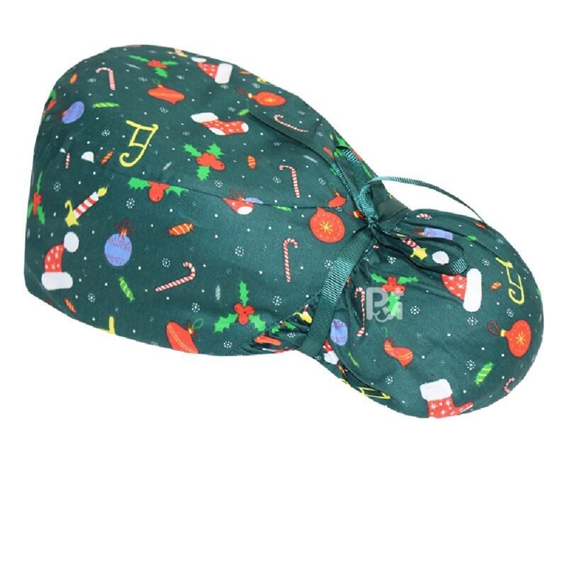 Christmas-Patterned ponytail scrub Cap – Hair-Friendly Comfort for Healthcare Catering Cleaning Staff | Custom Holiday Gifts