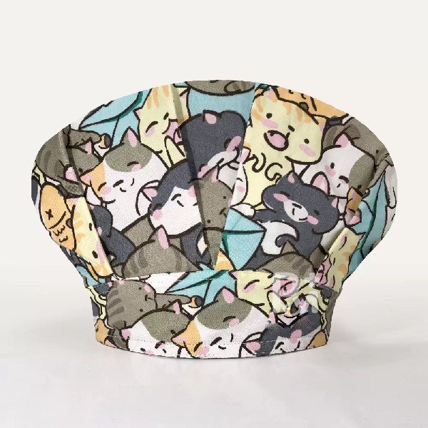 Cute Cat Bouffant Scrub Caps Unisex with Buttons & Sweatband