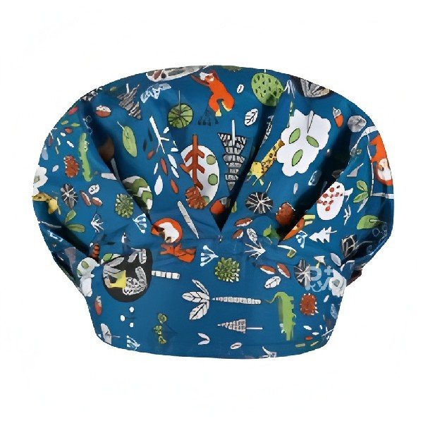 Cartoon Print Bouffant Scrub Caps Unisex with Buttons & Sweatband
