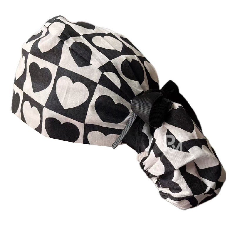 Geometric-Patterned Ponytail Scrub Cap – Hair-Friendly Comfort for Healthcare Beauty Catering Cleaning Staff