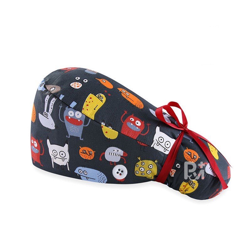 Monster-Patterned Ponytail Scrub Cap – Hair-Friendly Comfort for Healthcare Beauty Catering Cleaning Staff