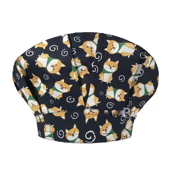 Puppy Print Bouffant Scrub Caps Unisex with Buttons & Sweatband