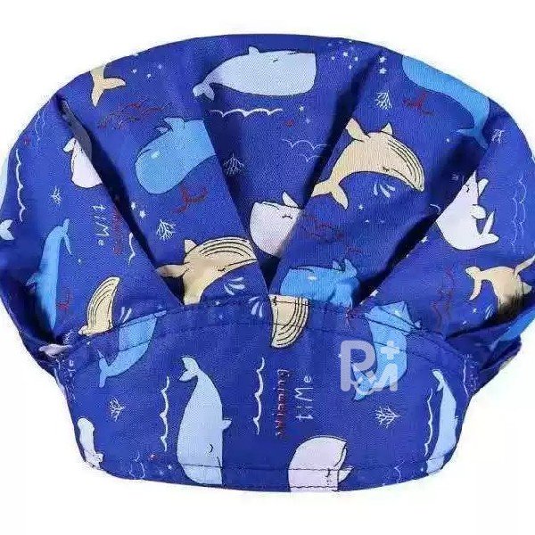 Shark Print Bouffant Scrub Caps Unisex with Buttons & Sweatband