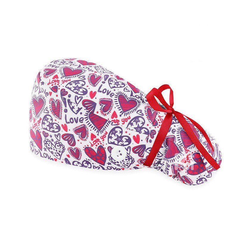 Valentine's Day-Patterned Ponytail Scrub Cap – Hair-Friendly Comfort for Healthcare Beauty Catering Cleaning Staff | Romantic Holiday Gift