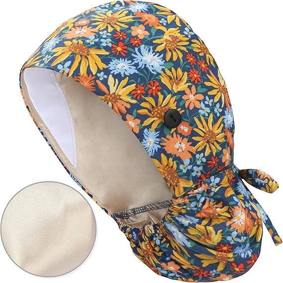 Floral-Patterned Ponytail Scrub Cap – Hair-Friendly Comfort for Healthcare Beauty Catering Cleaning Staff | Custom Professional Gifts