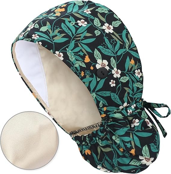 Floral-Patterned Ponytail Scrub Cap – Hair-Friendly Comfort for Healthcare Beauty Catering Cleaning Staff | Custom Professional Gifts
