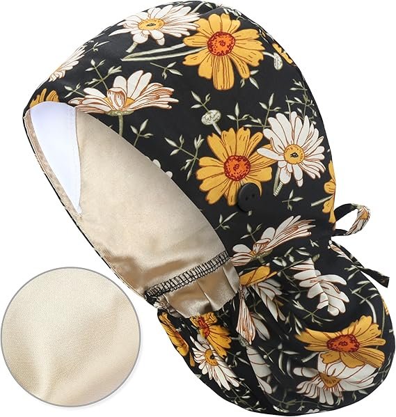 Floral-Patterned Ponytail Scrub Cap – Hair-Friendly Comfort for Healthcare Beauty Catering Cleaning Staff | Custom Professional Gifts