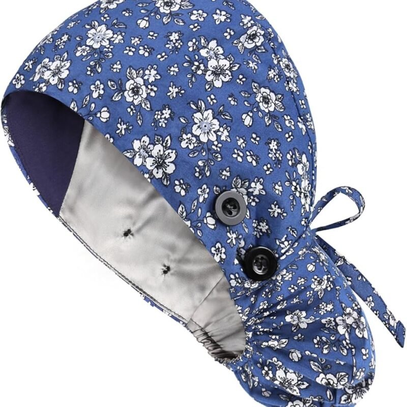Floral-Patterned Ponytail Scrub Cap – Hair-Friendly Comfort for Healthcare Beauty Catering Cleaning Staff | Custom Professional Gifts