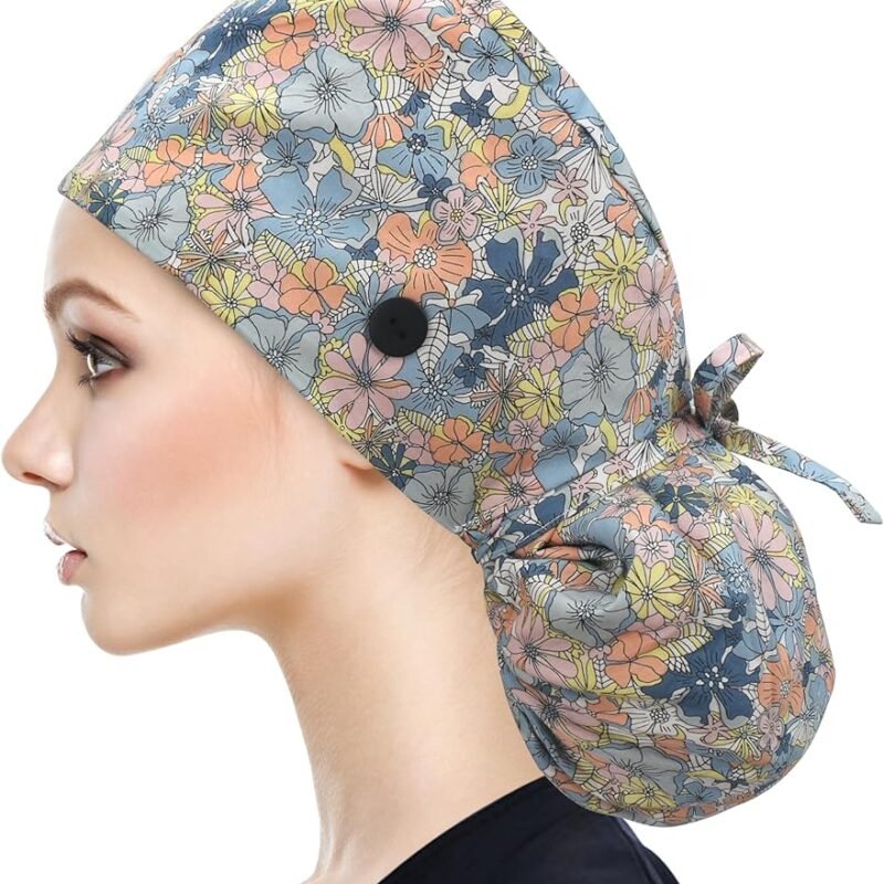 Floral-Patterned Ponytail Scrub Cap – Hair-Friendly Comfort for Healthcare Beauty Catering Cleaning Staff | Custom Professional Gifts