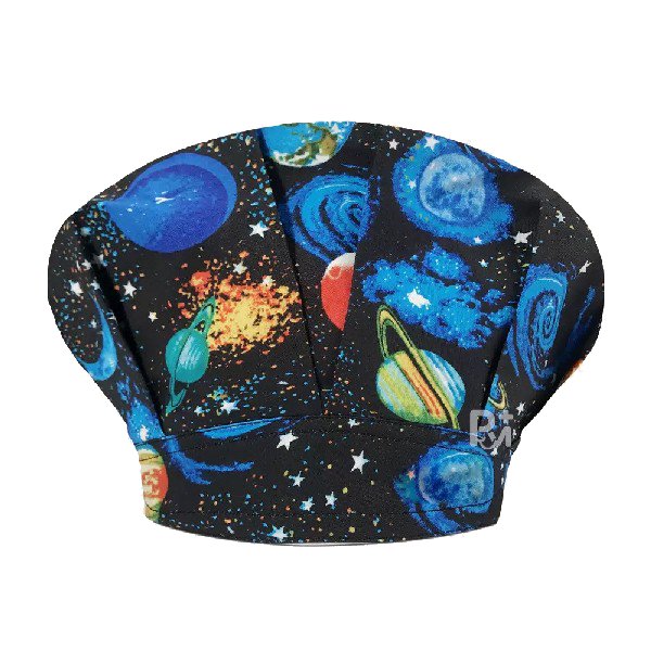Blue Printed Floral Bouffant Scrub Caps for Women with Buttons & Sweatband